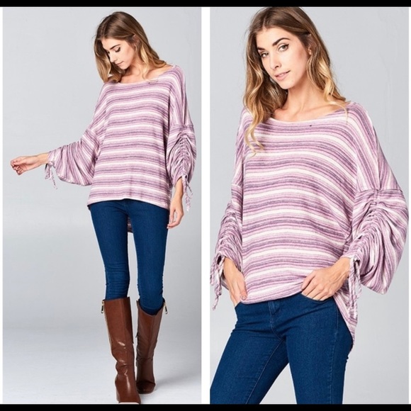 New! Sale 🔥 Oversized Stripe Tunic Runched Sleeves SOFT - Picture 2 of 6